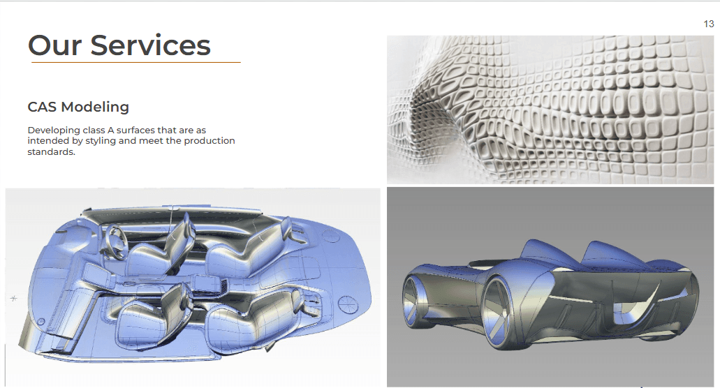 CAS modeling examples showing vehicle interior and exterior surfaces